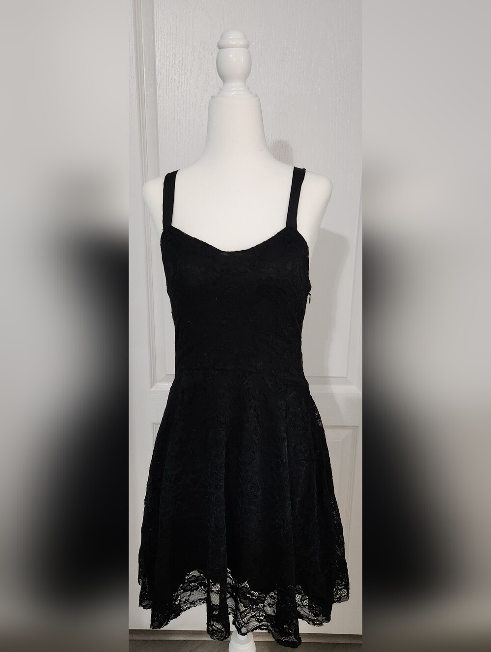 Free People Black Lace Mini Dress with Navy Detail